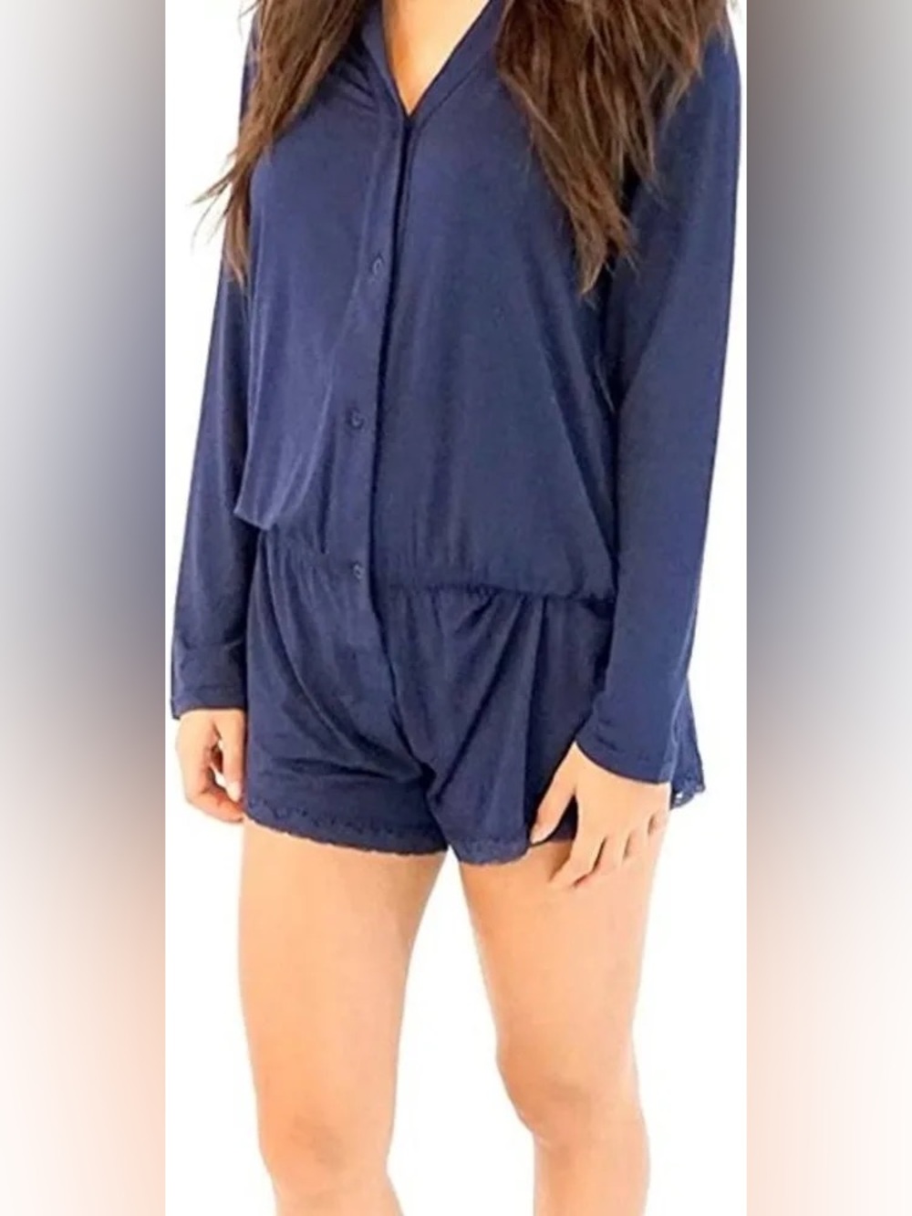 Barefoot Dreams Luxe Milk Jersey Romper Indigo Navy M/L